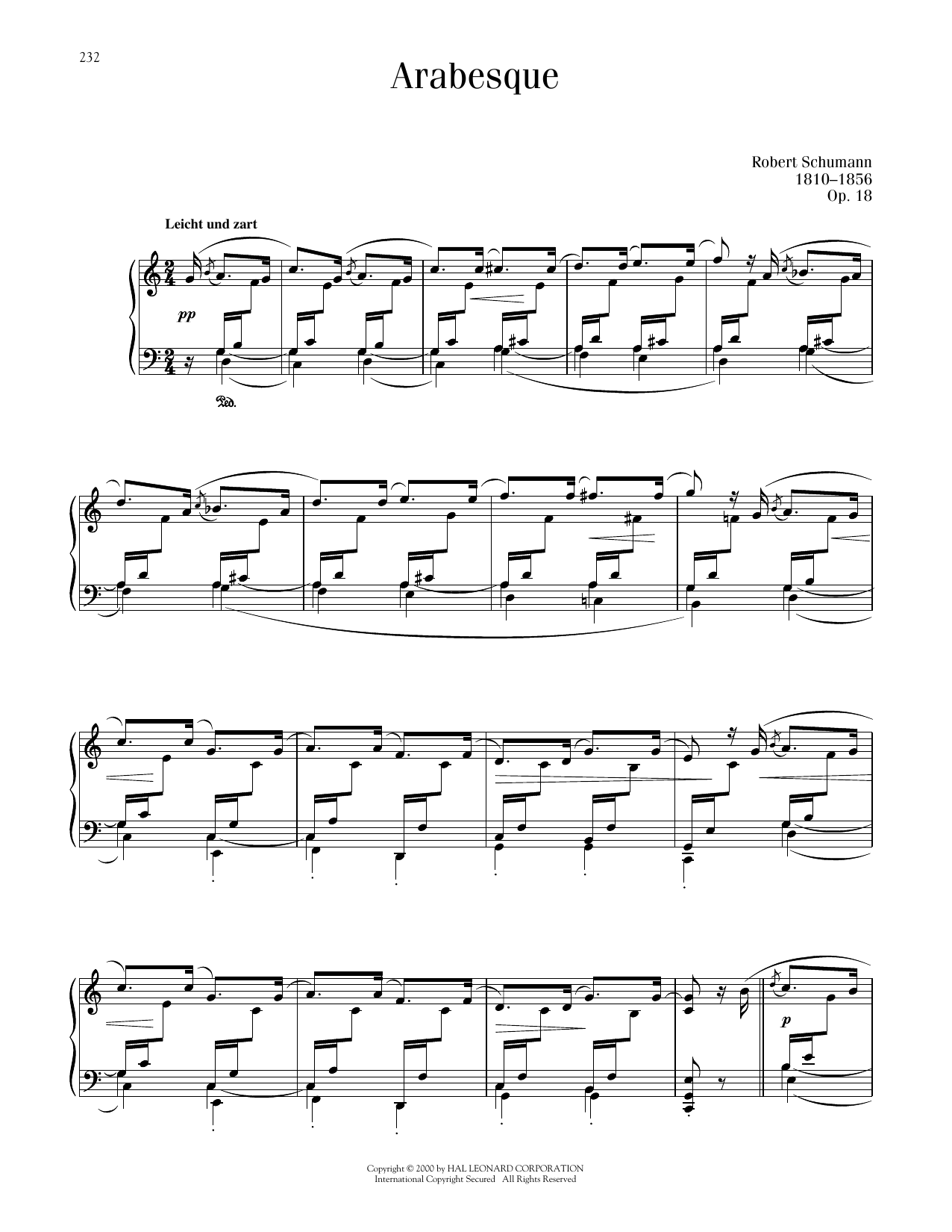 Robert Schumann Arabesque, Op. 18 Sheet Music Notes & Chords for Piano Solo - Download or Print PDF