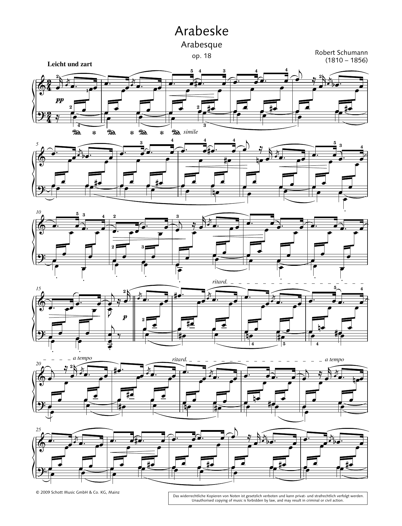 Robert Schumann Arabesque Sheet Music Notes & Chords for Piano Solo - Download or Print PDF