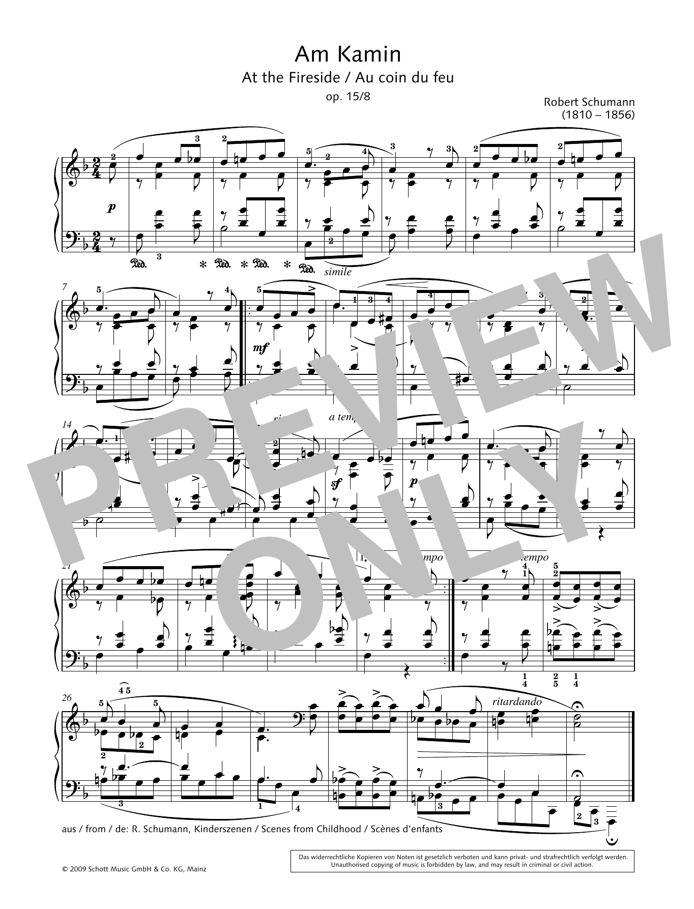 Robert Schumann At the Fireside Sheet Music Notes & Chords for Piano Solo - Download or Print PDF