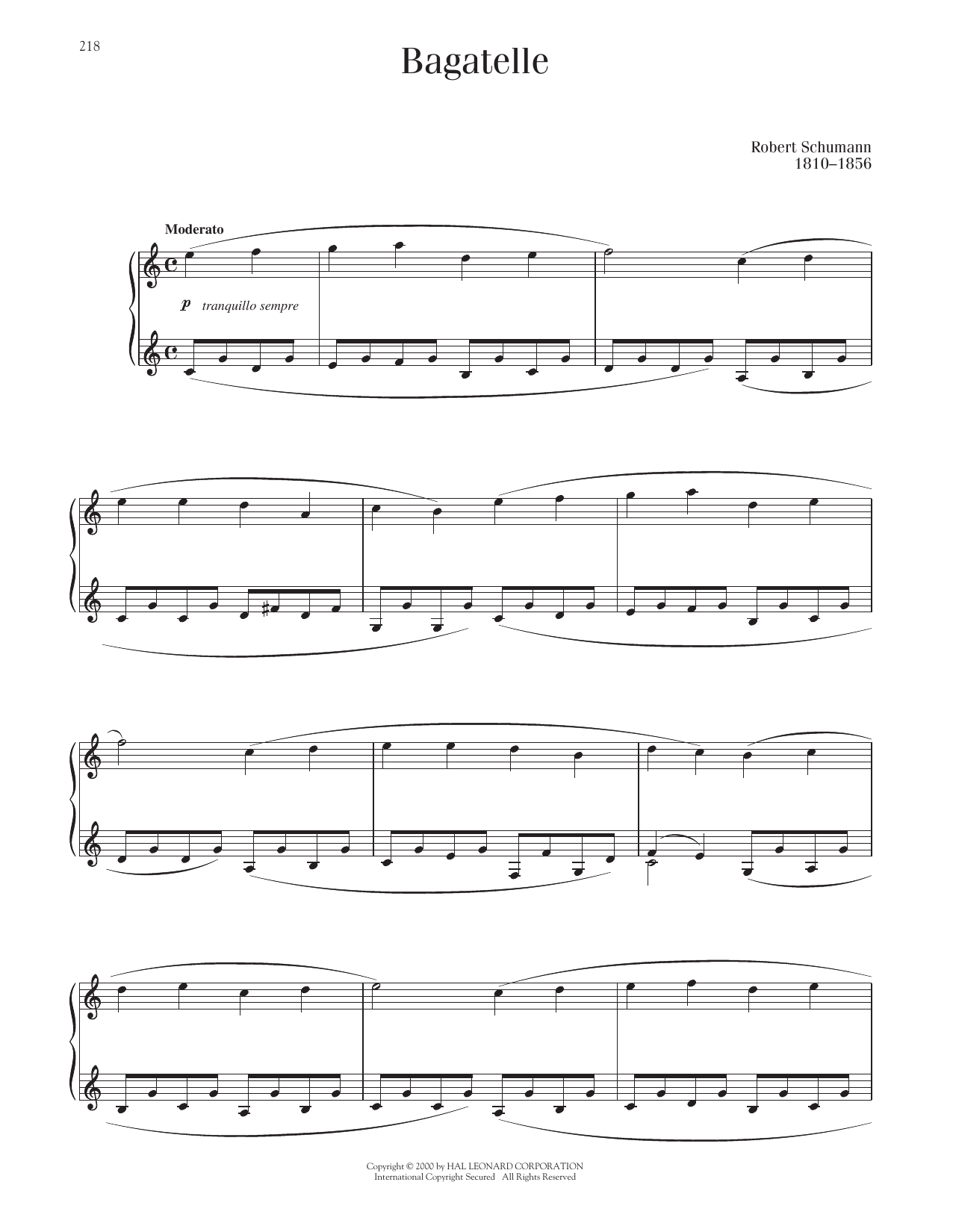 Robert Schumann Bagatelle Sheet Music Notes & Chords for Piano Solo - Download or Print PDF