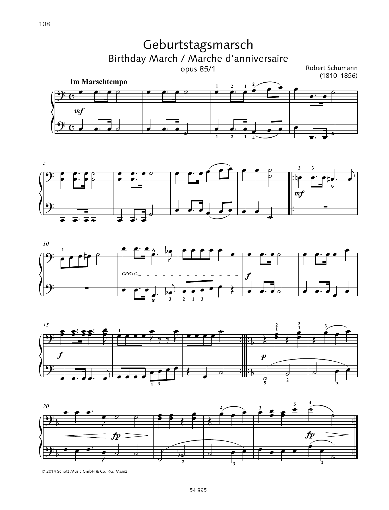 Robert Schumann Birthday March op. 85 No. 1 Sheet Music Notes & Chords for Piano Duet - Download or Print PDF