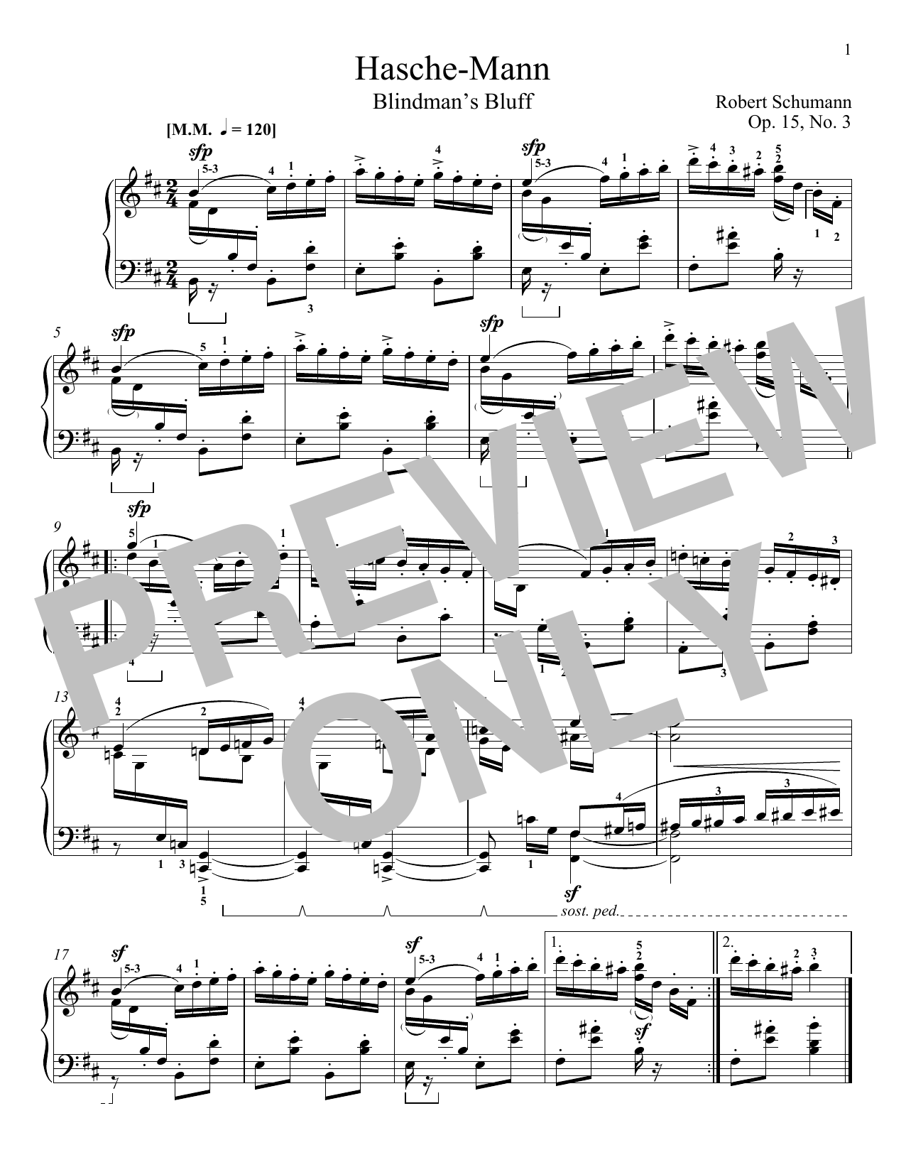 Robert Schumann Blindman's Bluff, Op. 15, No. 3 Sheet Music Notes & Chords for Piano - Download or Print PDF