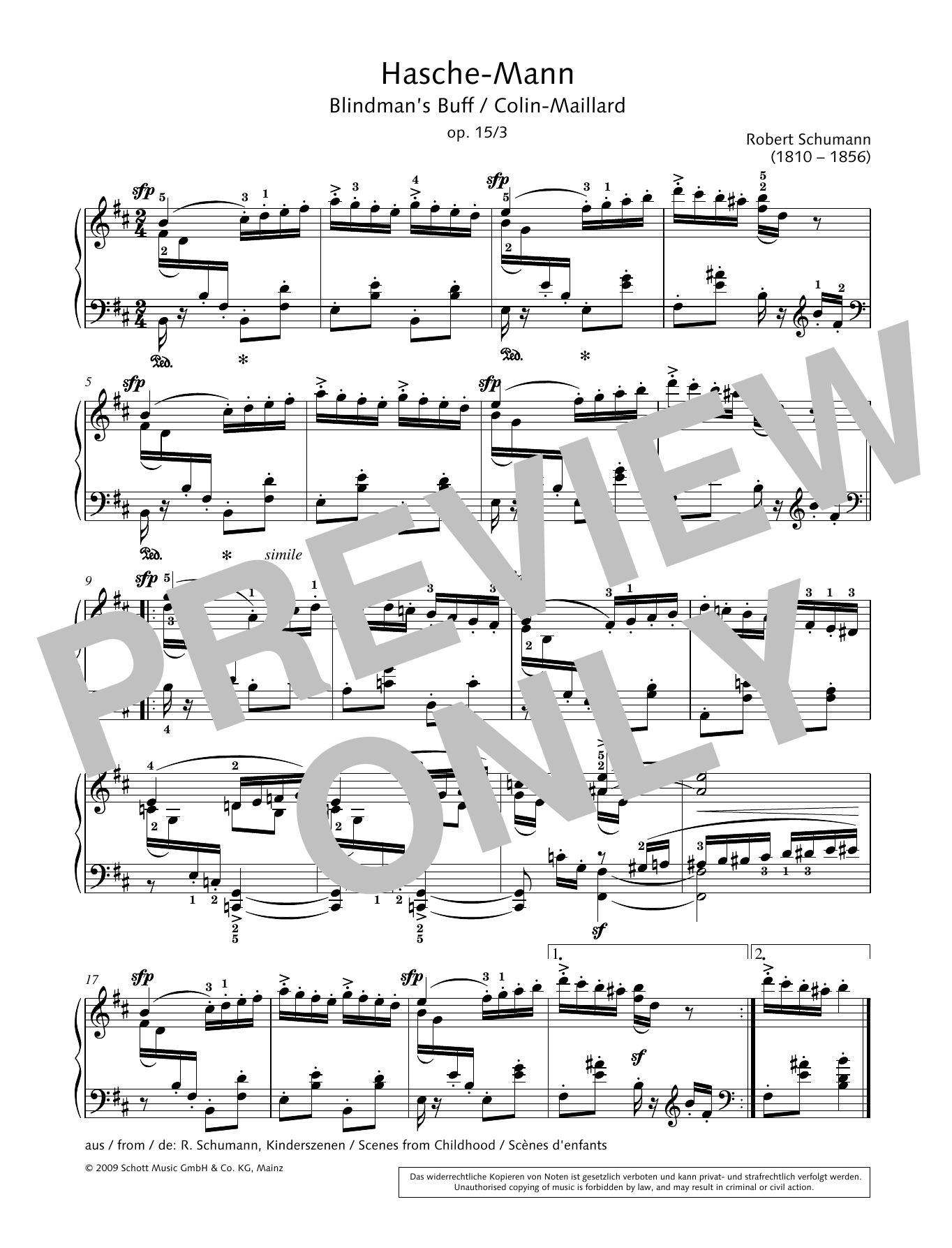 Robert Schumann Blindman's Buff Sheet Music Notes & Chords for Piano Solo - Download or Print PDF