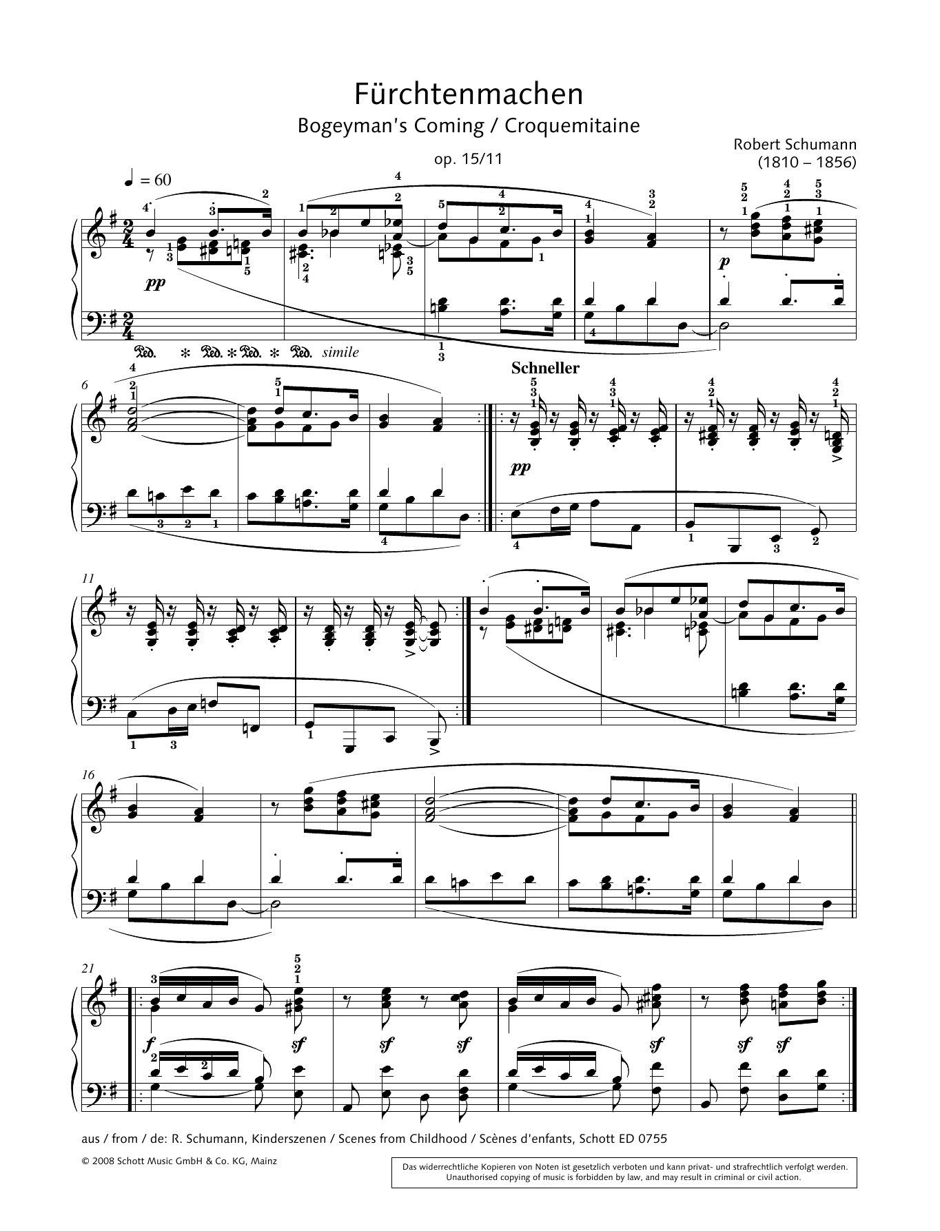 Robert Schumann Bogeyman's Coming Sheet Music Notes & Chords for Piano Solo - Download or Print PDF