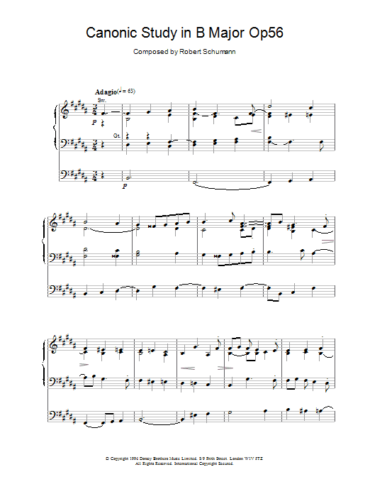 Robert Schumann Canonic Study in B Major Op56 Sheet Music Notes & Chords for Organ - Download or Print PDF