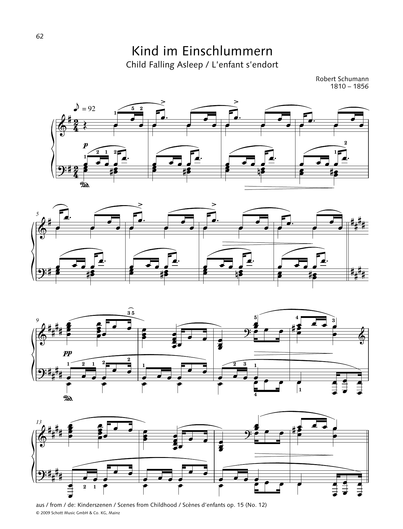 Robert Schumann Child Falling Asleep Sheet Music Notes & Chords for Piano Solo - Download or Print PDF