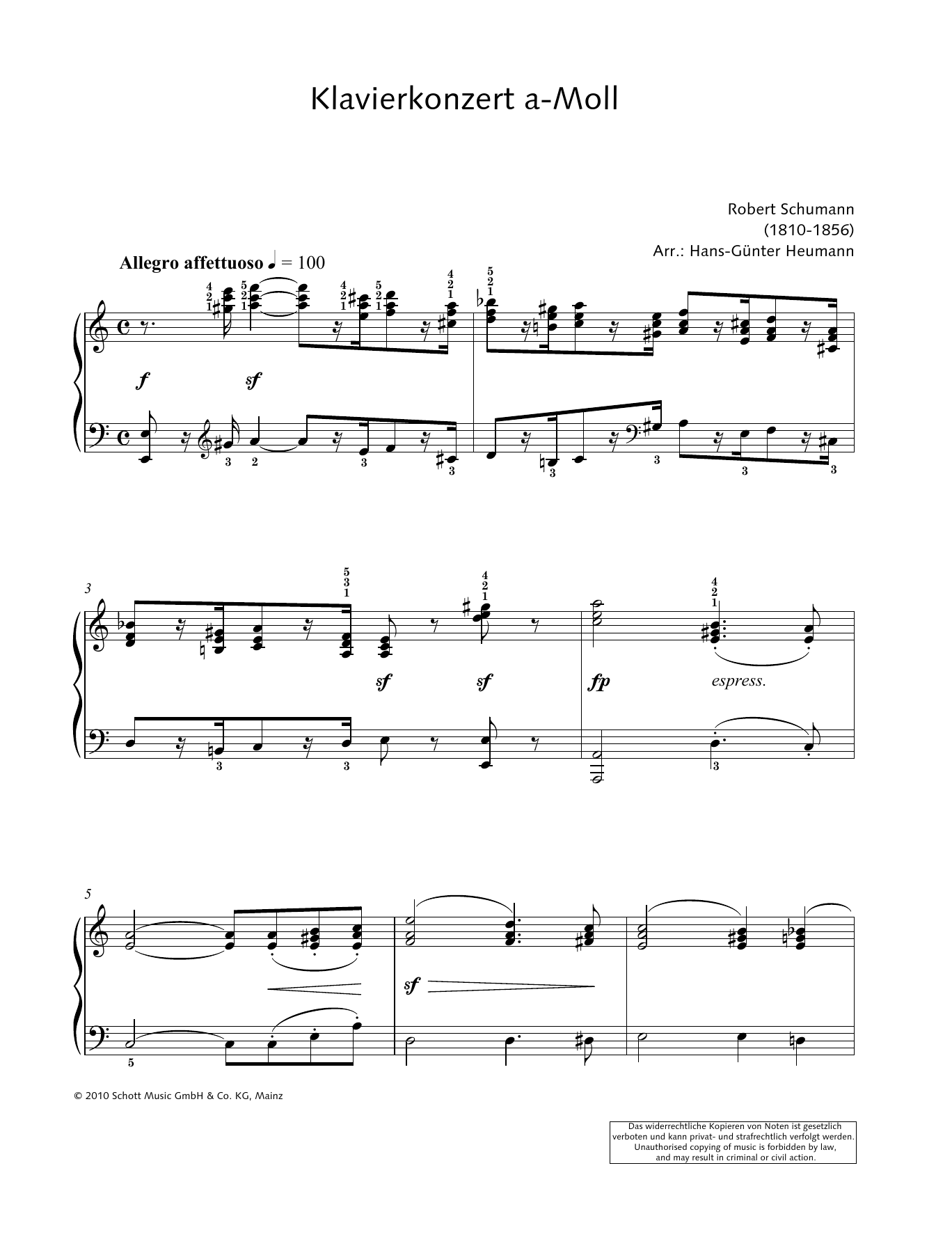 Robert Schumann Concerto for Piano and Orchestra in A minor Sheet Music Notes & Chords for Piano Solo - Download or Print PDF