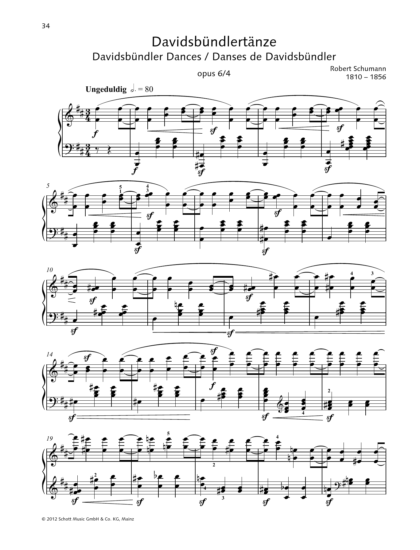 Robert Schumann Davidsbündler Dances Sheet Music Notes & Chords for Piano Solo - Download or Print PDF