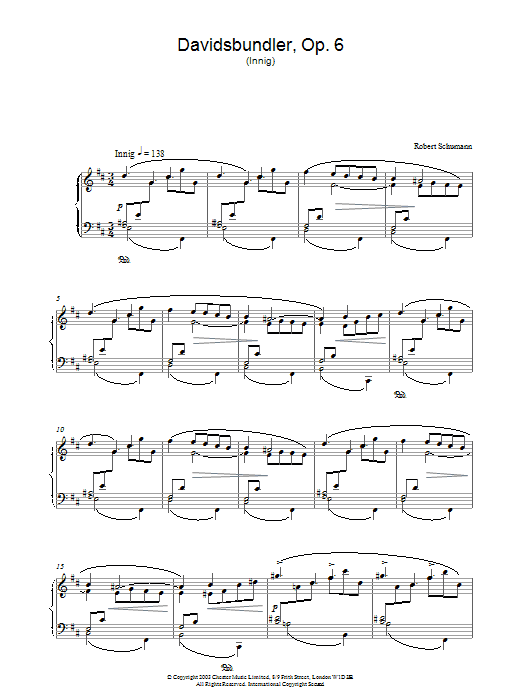 Robert Schumann Davidsbundler, Op. 6 (Innig) Sheet Music Notes & Chords for Piano - Download or Print PDF