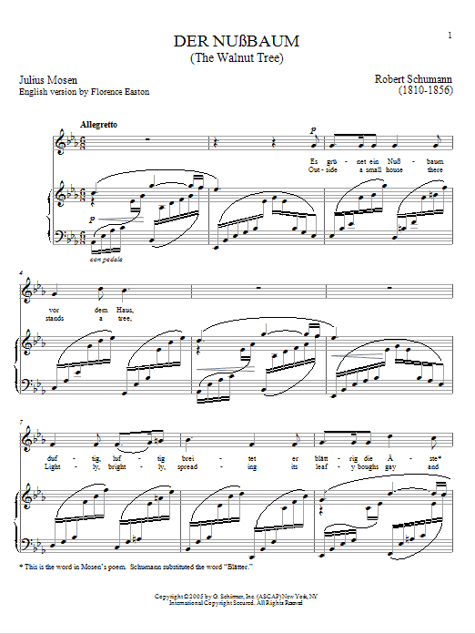 Robert Schumann Der Nussbaum Sheet Music Notes & Chords for Piano, Vocal & Guitar (Right-Hand Melody) - Download or Print PDF