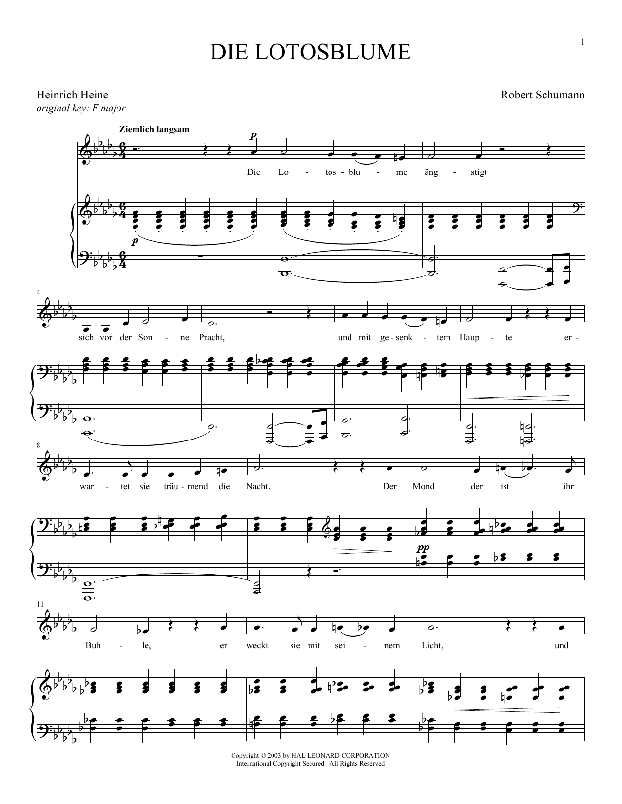 Robert Schumann Die Lotosblume Sheet Music Notes & Chords for Piano & Vocal - Download or Print PDF