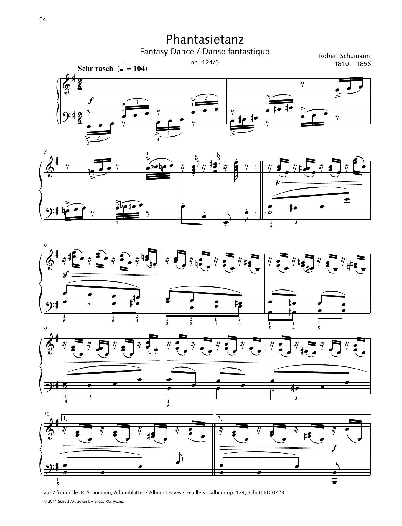 Robert Schumann Fantasy Dance Sheet Music Notes & Chords for Piano Solo - Download or Print PDF