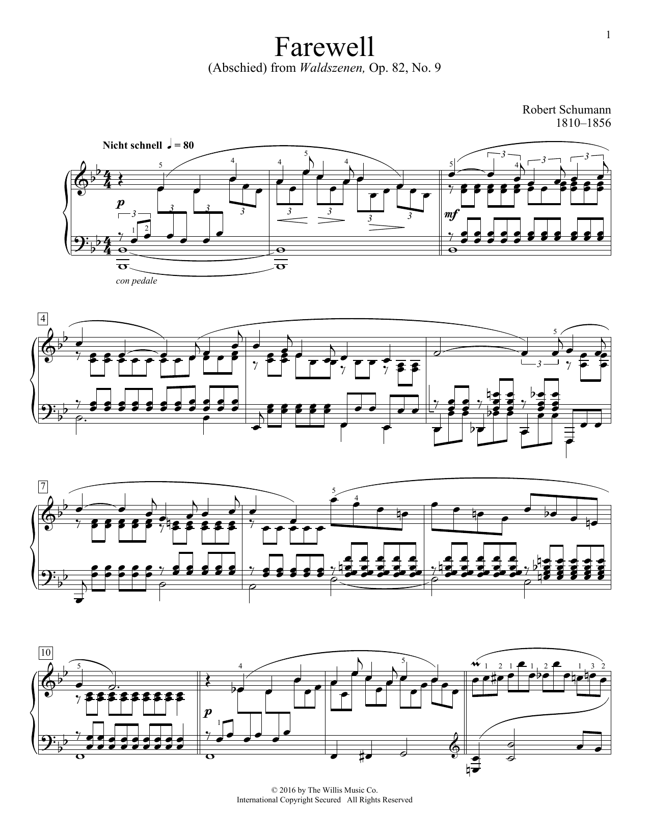 Robert Schumann Farewell (Abschied) Sheet Music Notes & Chords for Educational Piano - Download or Print PDF
