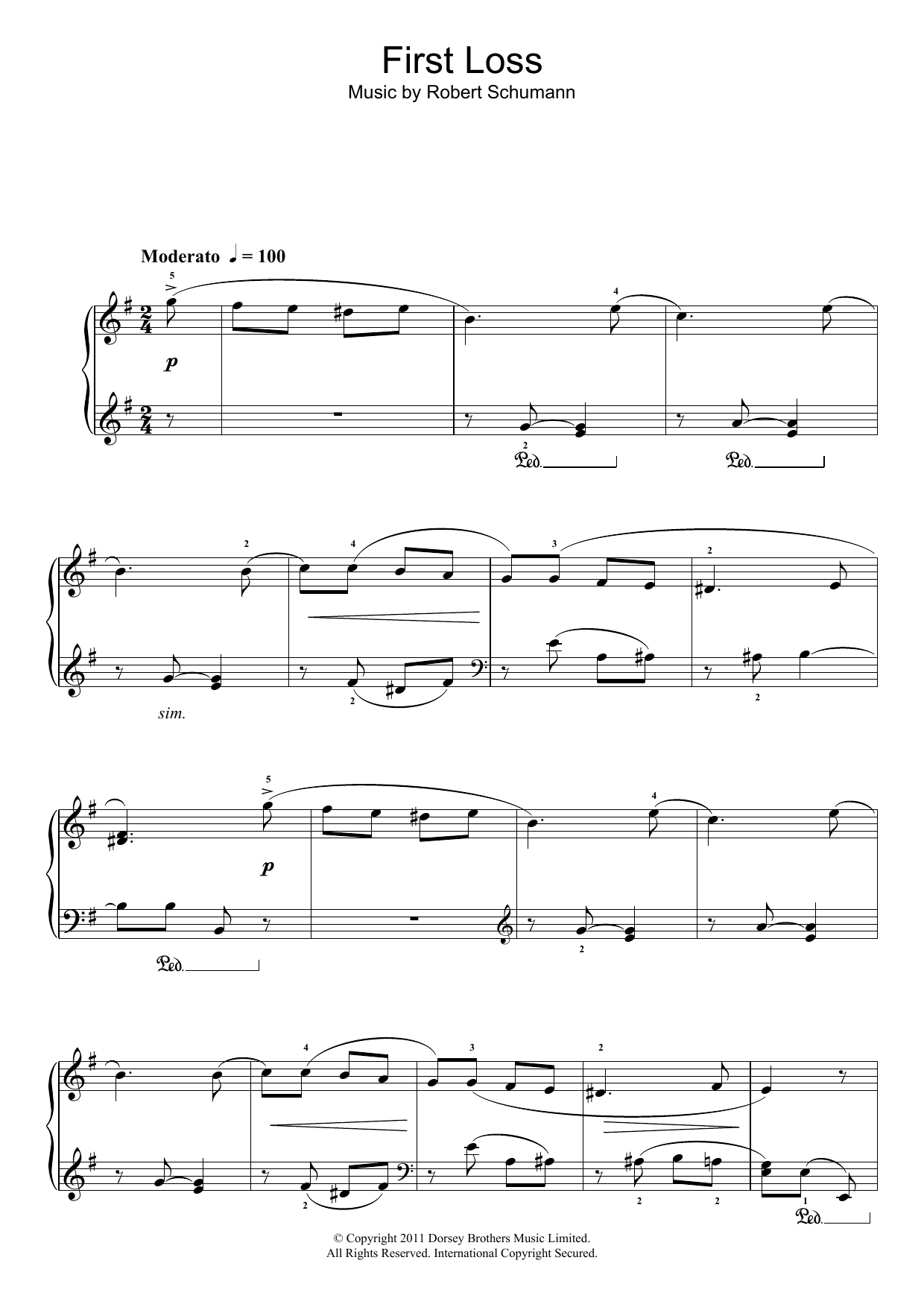 Robert Schumann First Loss Sheet Music Notes & Chords for Piano - Download or Print PDF