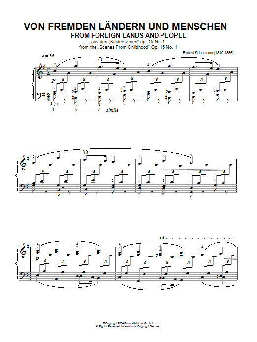 Robert Schumann From Foreign Lands And People Sheet Music Notes & Chords for Piano - Download or Print PDF