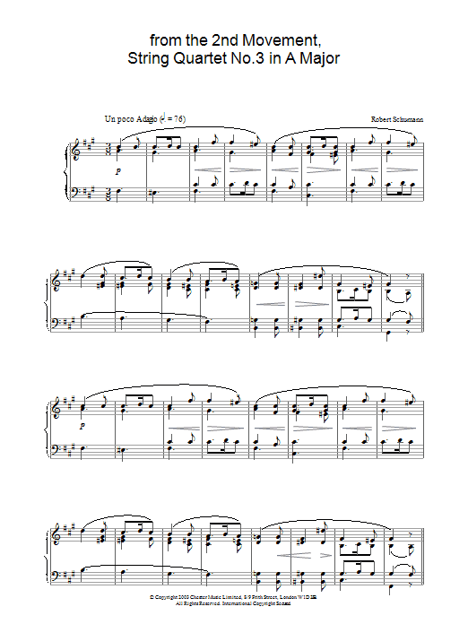 Robert Schumann from the 2nd Movement, String Quartet No.3 in A Major Sheet Music Notes & Chords for Piano - Download or Print PDF