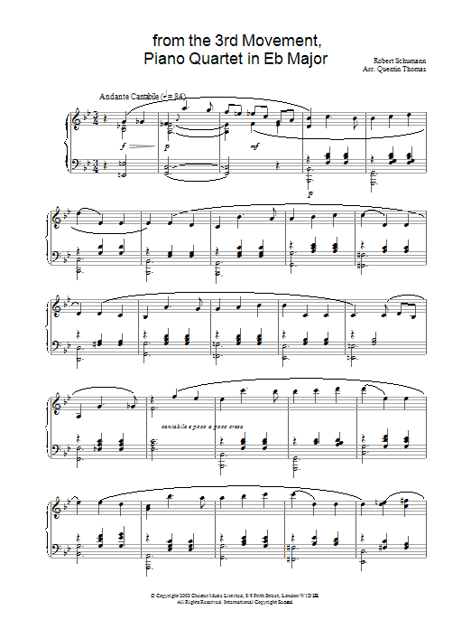 Robert Schumann from the 3rd Movement, Piano Quartet in Eb Major Sheet Music Notes & Chords for Piano - Download or Print PDF