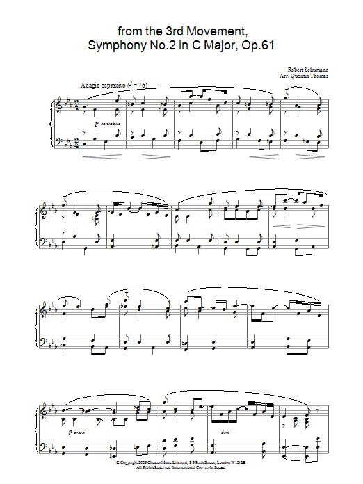 Robert Schumann from the 3rd Movement, Symphony No.2 in C Major, Op.61 Sheet Music Notes & Chords for Piano - Download or Print PDF