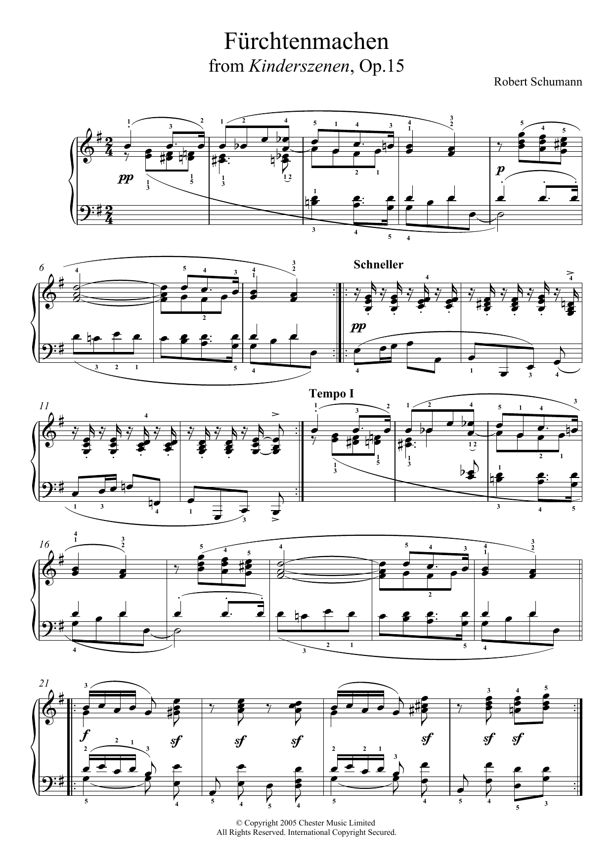 Robert Schumann Furchtenmachen Sheet Music Notes & Chords for Piano - Download or Print PDF