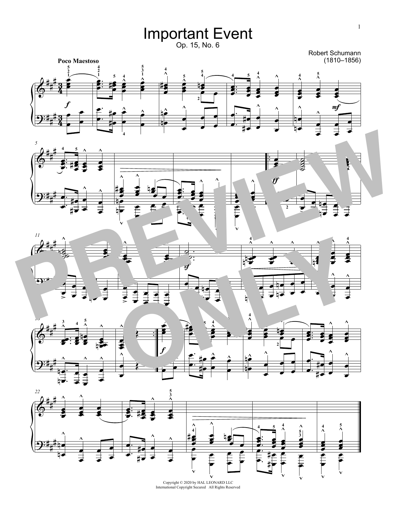 Robert Schumann Important Event, Op. 15, No. 6 Sheet Music Notes & Chords for Educational Piano - Download or Print PDF