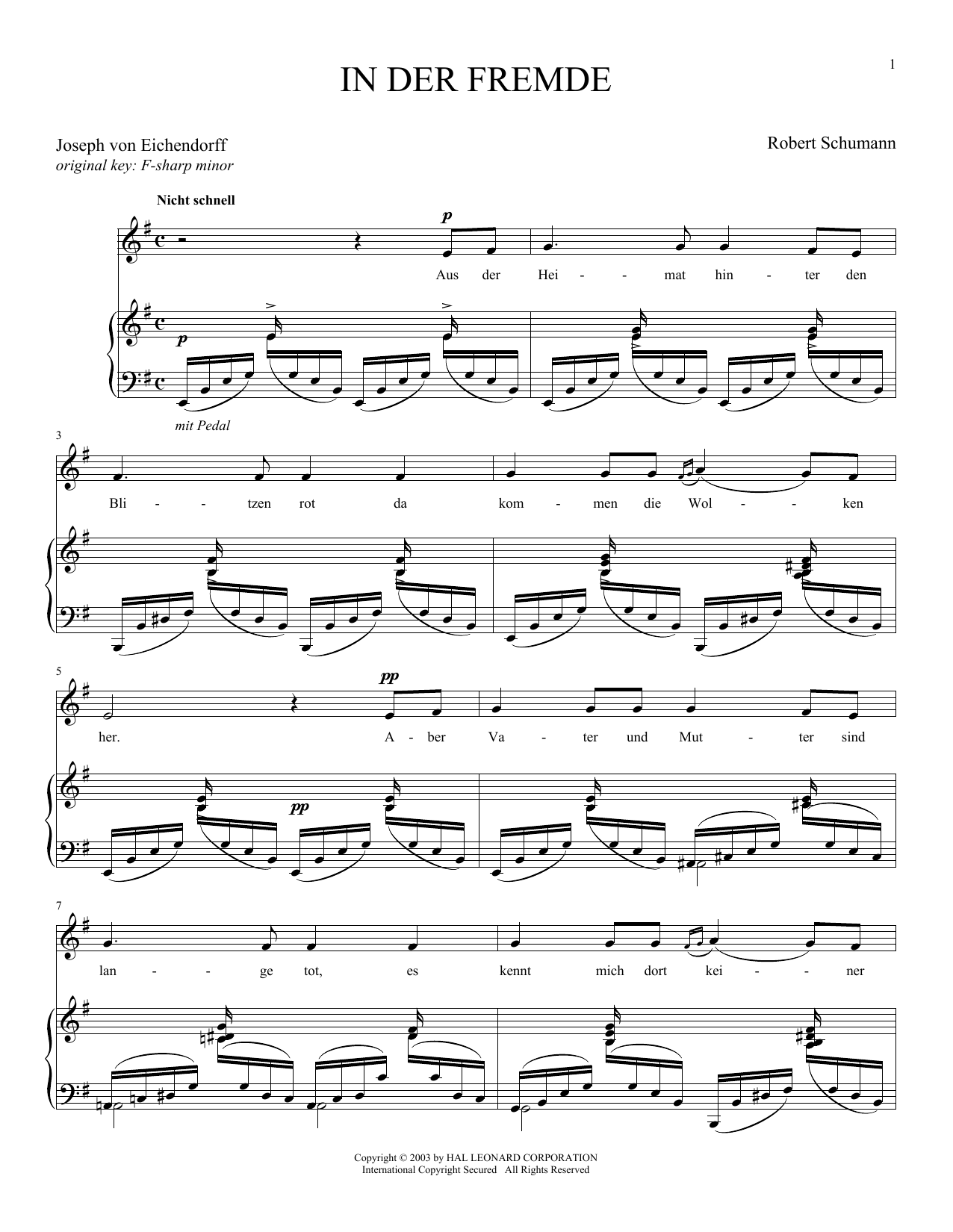 Robert Schumann In Der Fremde (In A Foreign Land) Sheet Music Notes & Chords for Piano & Vocal - Download or Print PDF