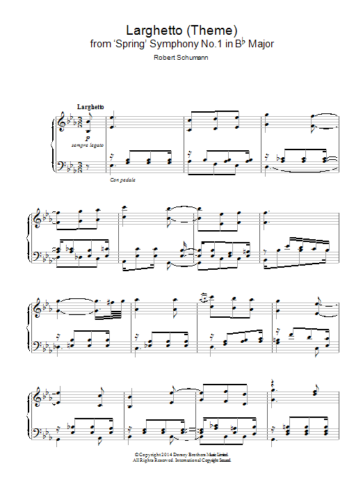 Robert Schumann Larghetto (Theme) from 'Spring' Symphony No.1 in Bb Major Sheet Music Notes & Chords for Piano - Download or Print PDF