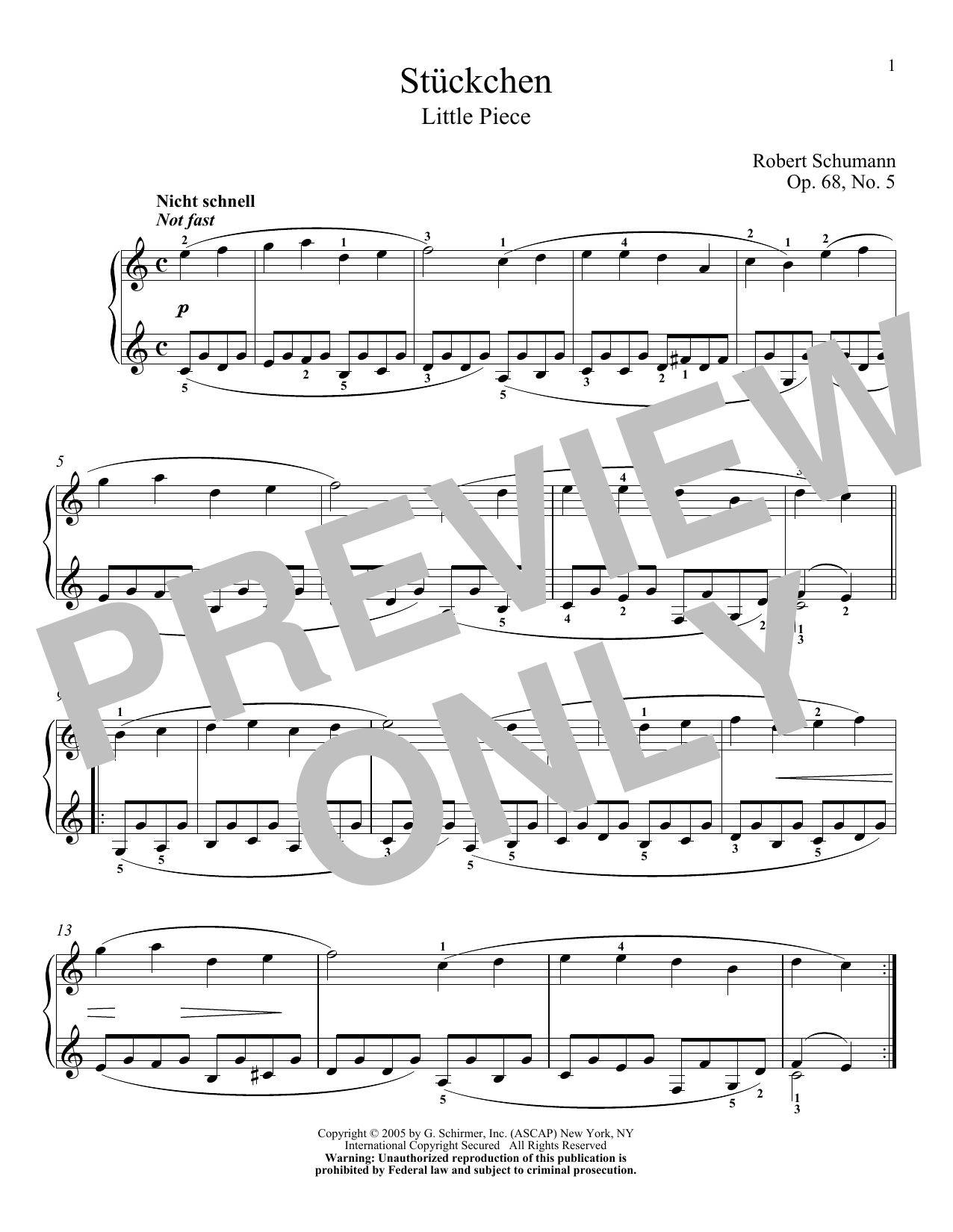 Robert Schumann Little Piece, Op. 68, No. 5 Sheet Music Notes & Chords for Piano - Download or Print PDF