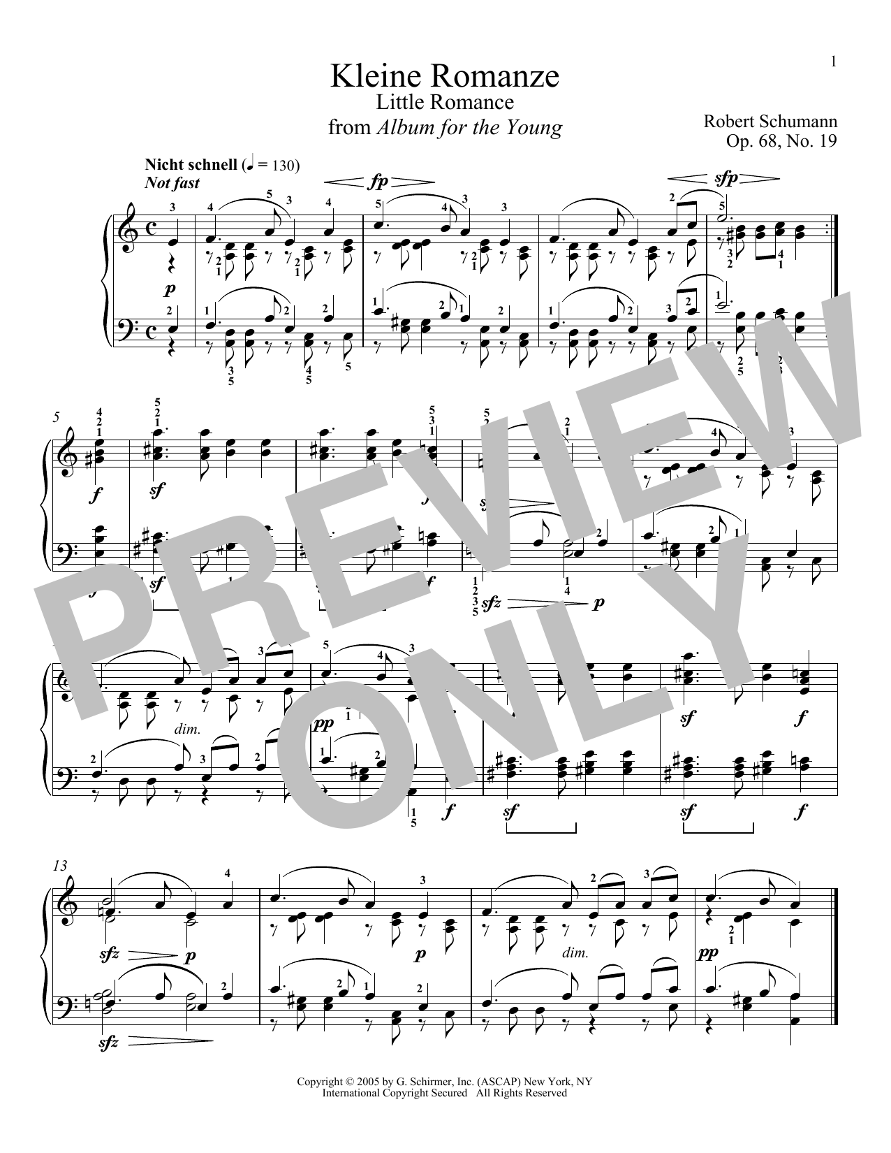 Robert Schumann Little Romance, Op. 68, No. 19 Sheet Music Notes & Chords for Piano - Download or Print PDF