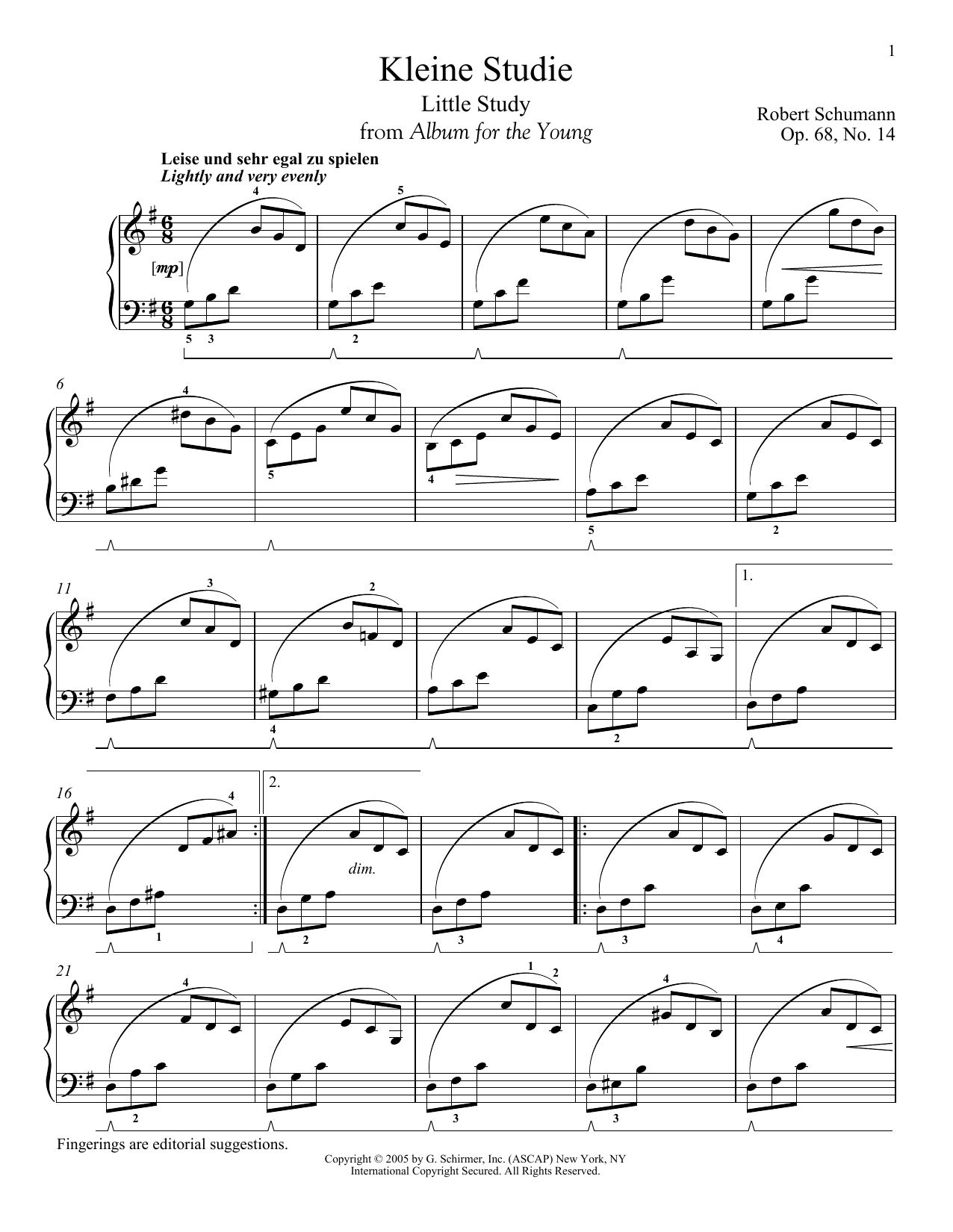 Robert Schumann Little Study, Op. 68, No. 14 (Kleine Studie) Sheet Music Notes & Chords for Piano - Download or Print PDF