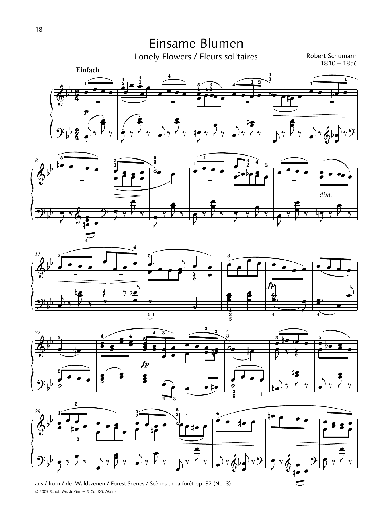 Robert Schumann Lonely Flowers Sheet Music Notes & Chords for Piano Solo - Download or Print PDF