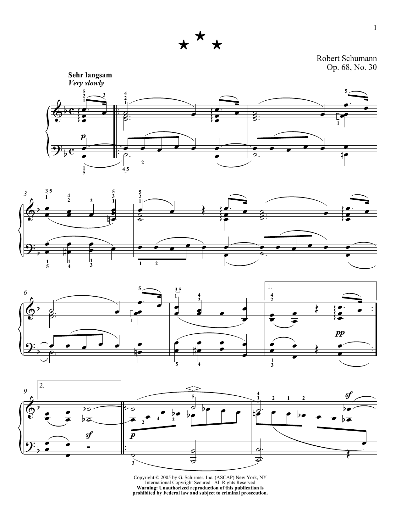 Robert Schumann Molto Lento, Op. 68, No. 30 Sheet Music Notes & Chords for Piano - Download or Print PDF
