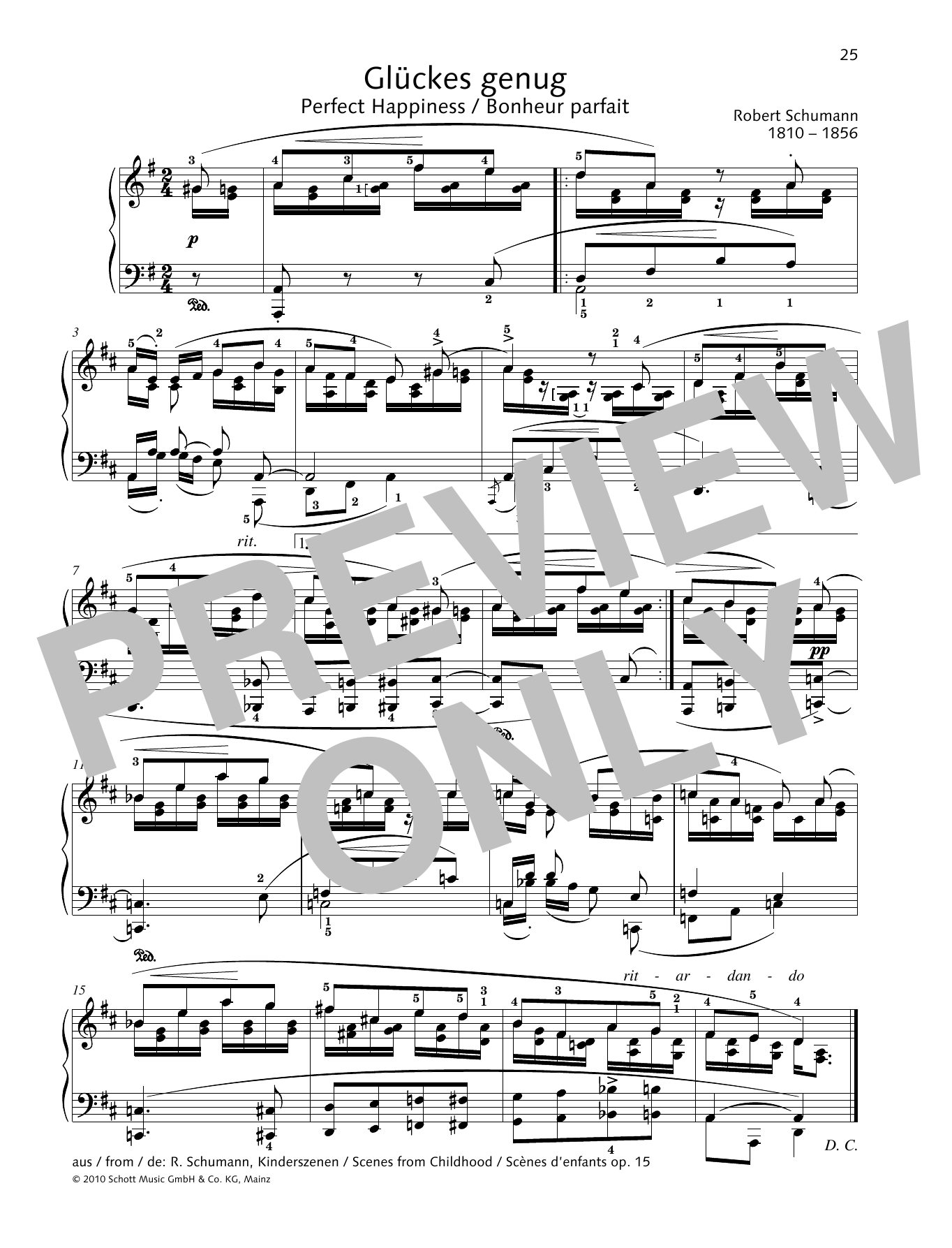 Robert Schumann Perfect Happiness Sheet Music Notes & Chords for Piano Solo - Download or Print PDF
