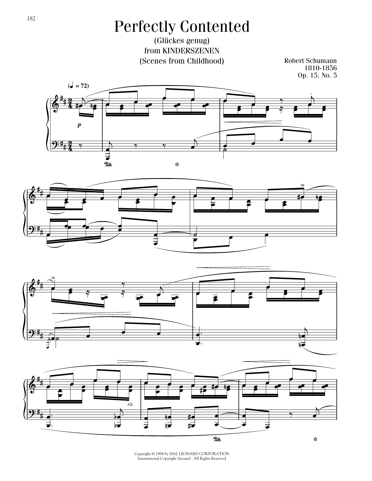Robert Schumann Perfectly Contented, Op. 15, No. 5 Sheet Music Notes & Chords for Piano Solo - Download or Print PDF