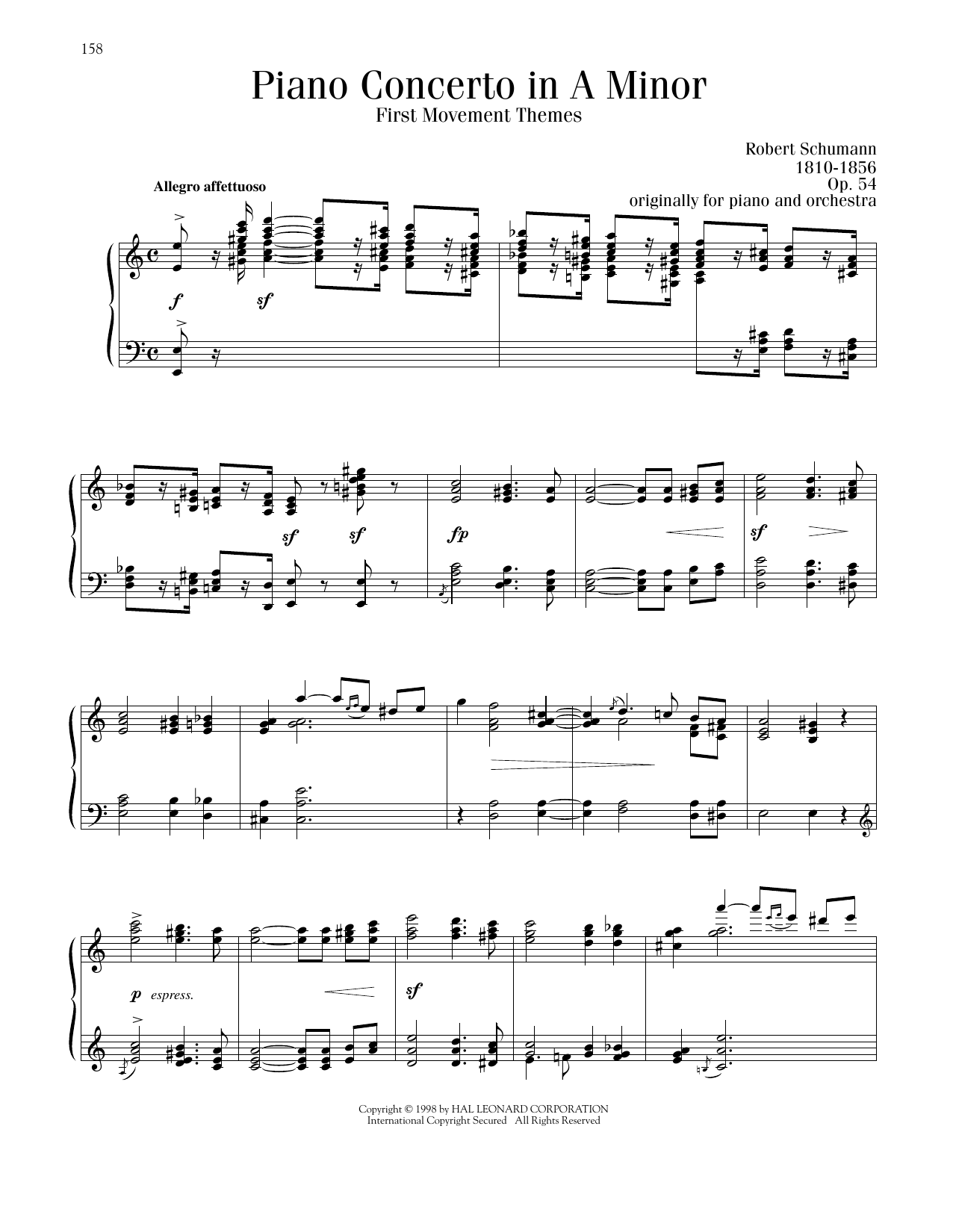 Robert Schumann Piano Concerto in A Minor, First Movement Themes Sheet Music Notes & Chords for Piano Solo - Download or Print PDF