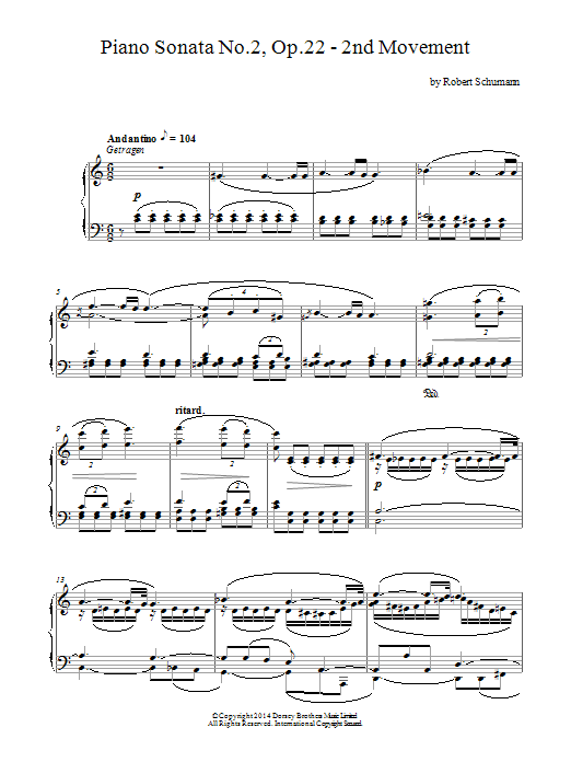 Robert Schumann Piano Sonata No. 2, Op. 22 - 2nd Movement Sheet Music Notes & Chords for Piano - Download or Print PDF