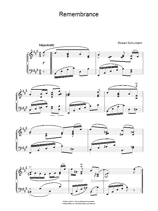 Robert Schumann Remembrance Sheet Music Notes & Chords for Piano - Download or Print PDF