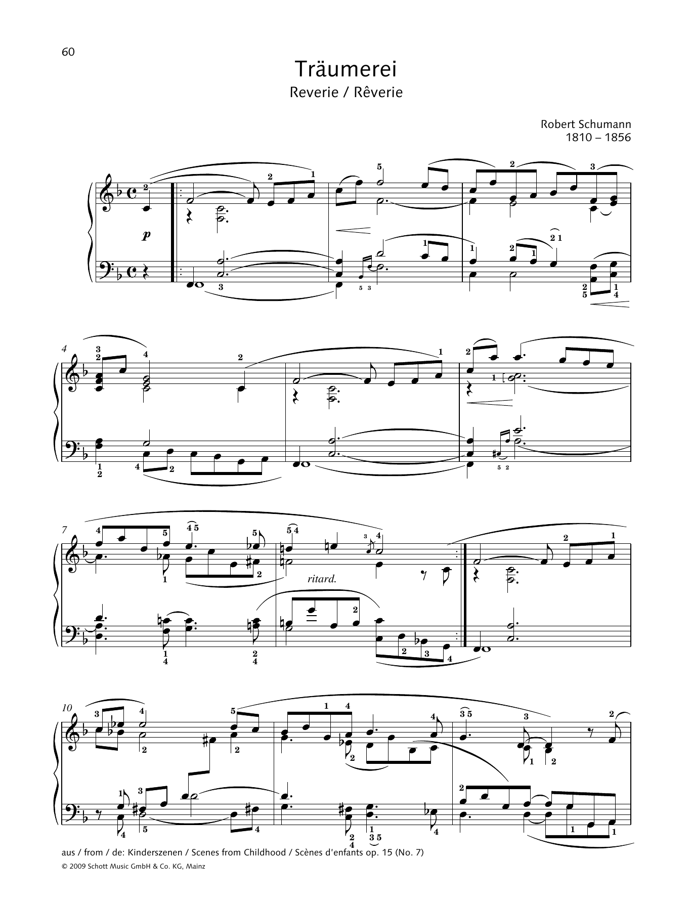 Robert Schumann Reverie Sheet Music Notes & Chords for Piano Solo - Download or Print PDF