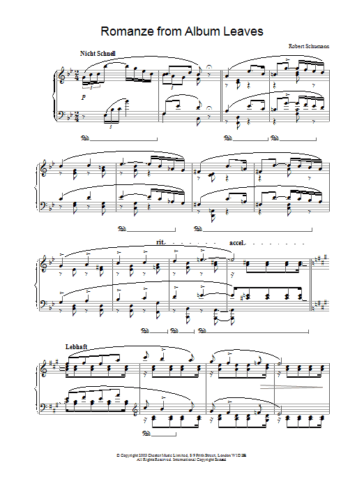 Robert Schumann Romanze from Album Leaves Sheet Music Notes & Chords for Piano - Download or Print PDF