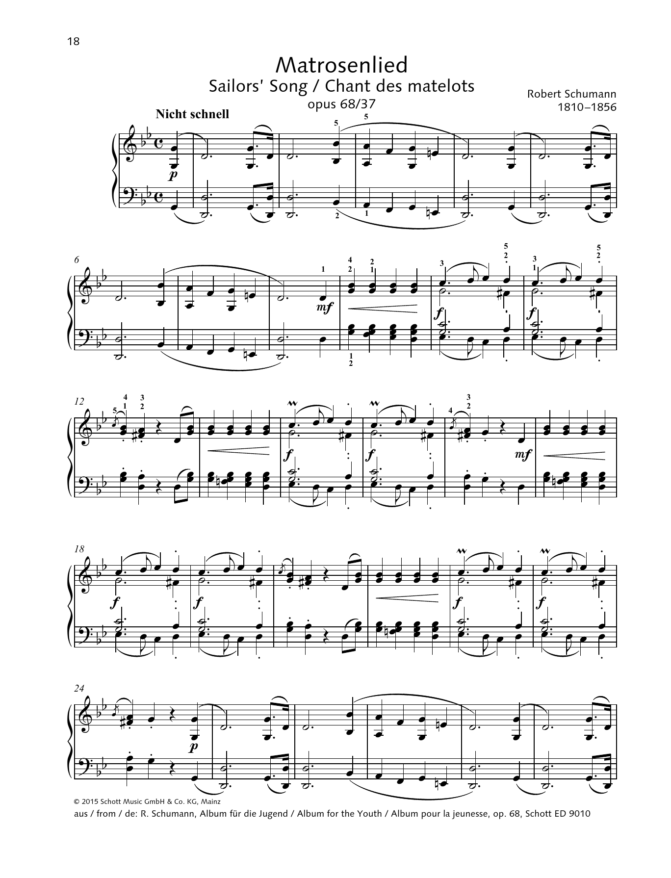 Robert Schumann Sailor's Song Sheet Music Notes & Chords for Piano Solo - Download or Print PDF
