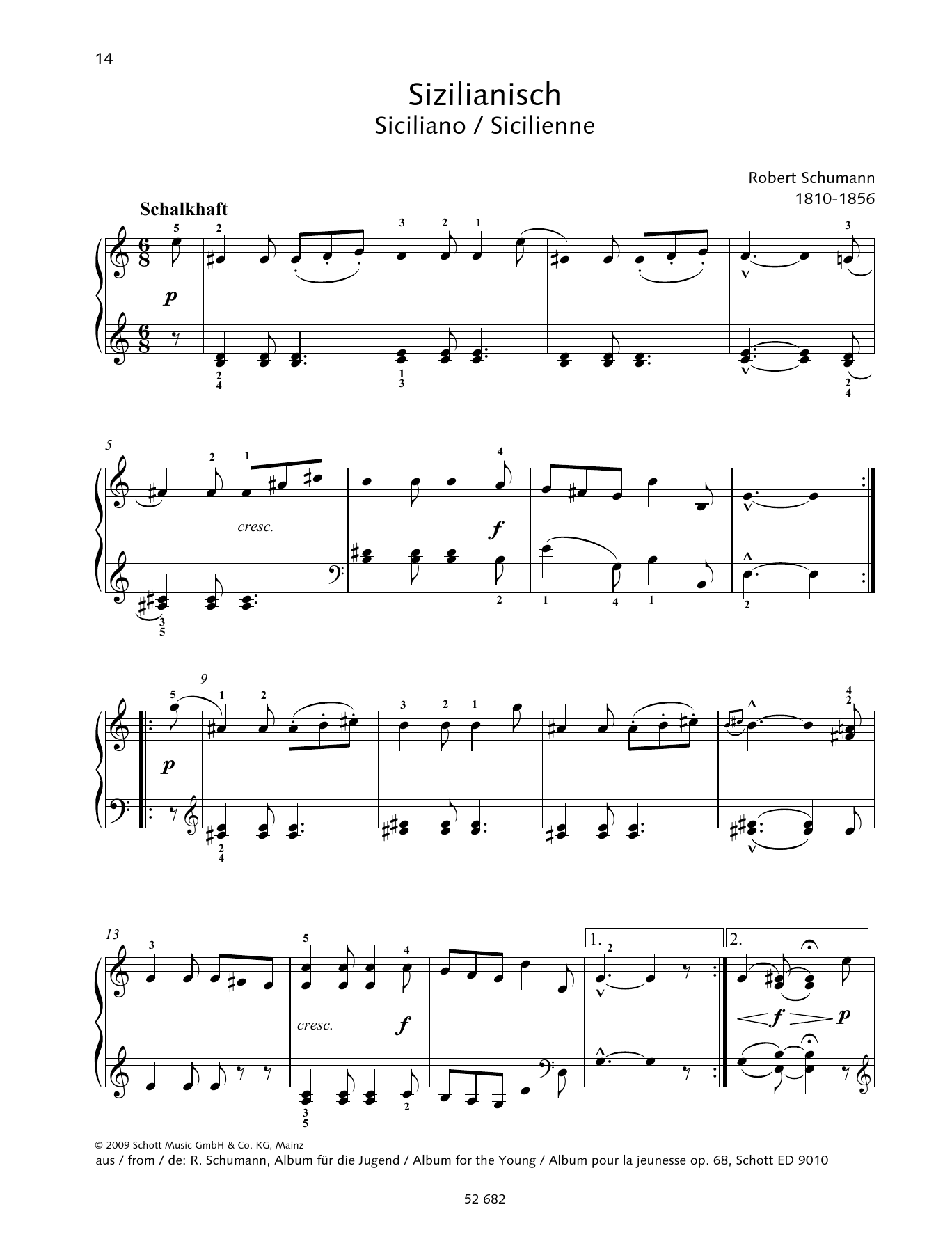 Robert Schumann Siciliano Sheet Music Notes & Chords for Piano Solo - Download or Print PDF