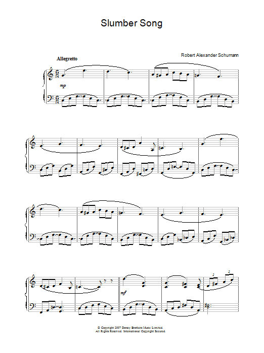 Robert Alexander Schumann Slumber Song Sheet Music Notes & Chords for Easy Piano - Download or Print PDF