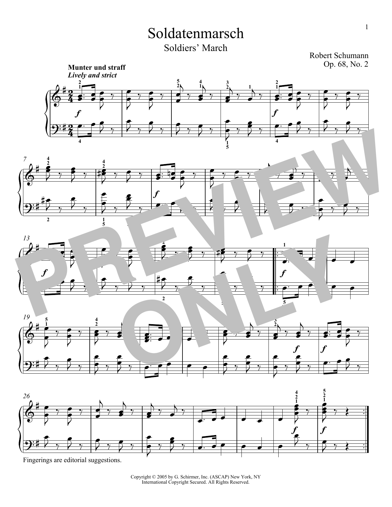 Robert Schumann Soldier's March (Soldatenmarsch), Op. 68, No. 2 Sheet Music Notes & Chords for Piano - Download or Print PDF