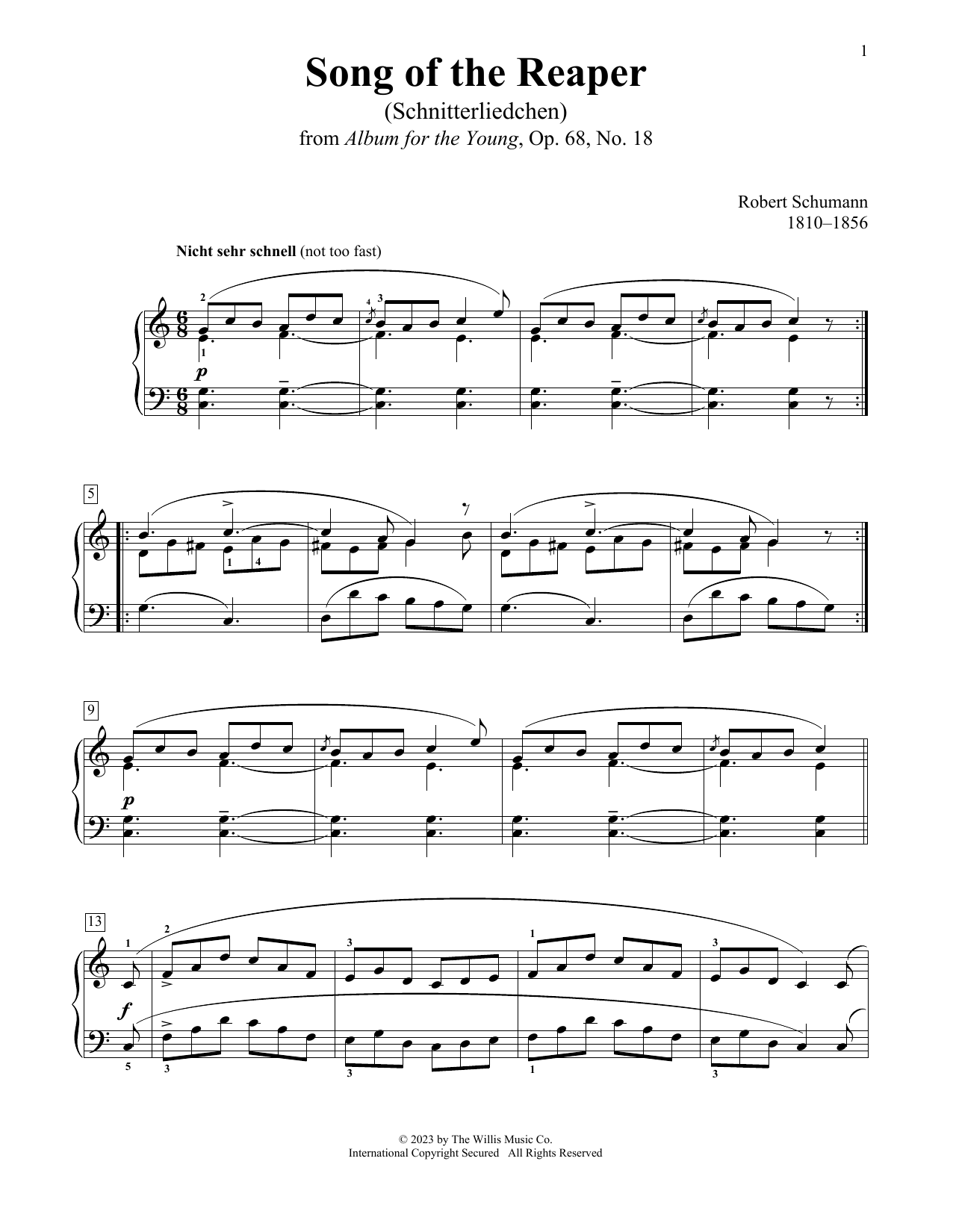 Robert Schumann Song Of The Reaper (Schnetterliedchen), Op. 68, No. 18 Sheet Music Notes & Chords for Educational Piano - Download or Print PDF