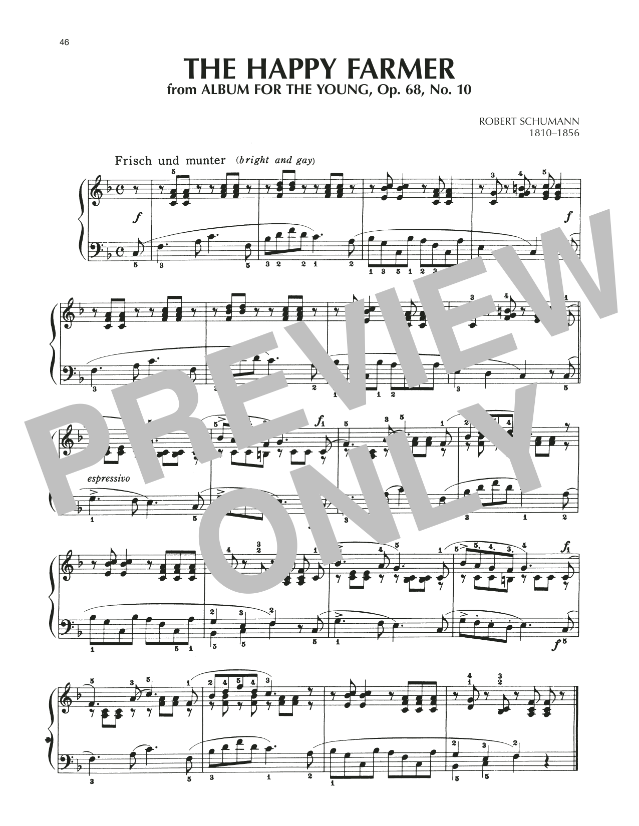 Robert Schumann The Happy Farmer Returning From Work, Op. 68, No. 10 Sheet Music Notes & Chords for Piano Solo - Download or Print PDF Robert Schumann The Happy Farmer Returning From Work, Op. 68, No. 10 Sheet Music Notes & Chords for Piano Solo - Download or Print PDF