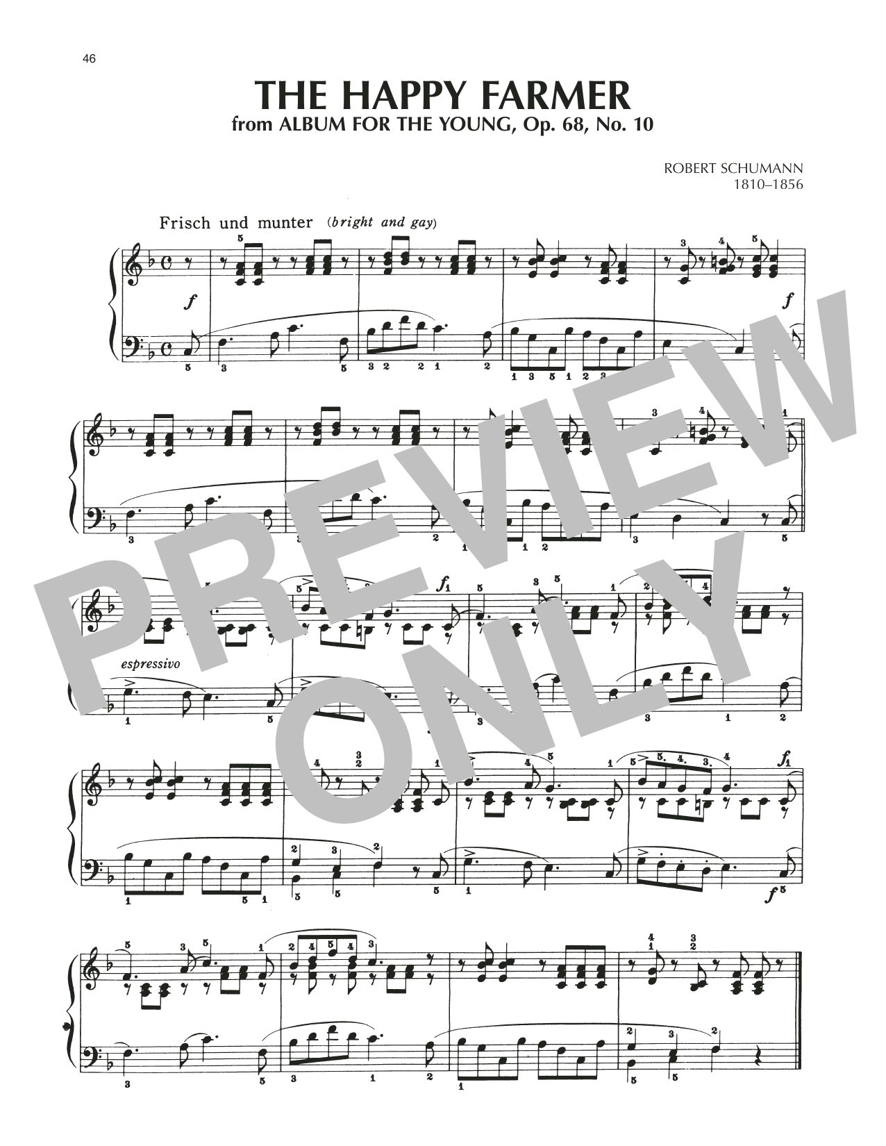 Robert Schumann The Happy Farmer Returning From Work, Op. 68, No. 10 Sheet Music Notes & Chords for Piano Solo - Download or Print PDF