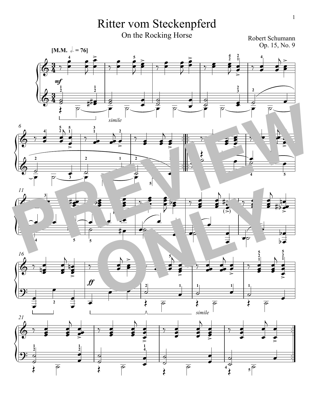 Robert Schumann The Knight Of The Rocking-Horse, Op. 15, No. 9 Sheet Music Notes & Chords for Piano - Download or Print PDF