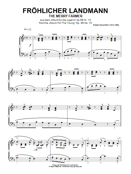 Robert Schumann The Merry Farmer (from Album for the Young) Sheet Music Notes & Chords for Piano - Download or Print PDF