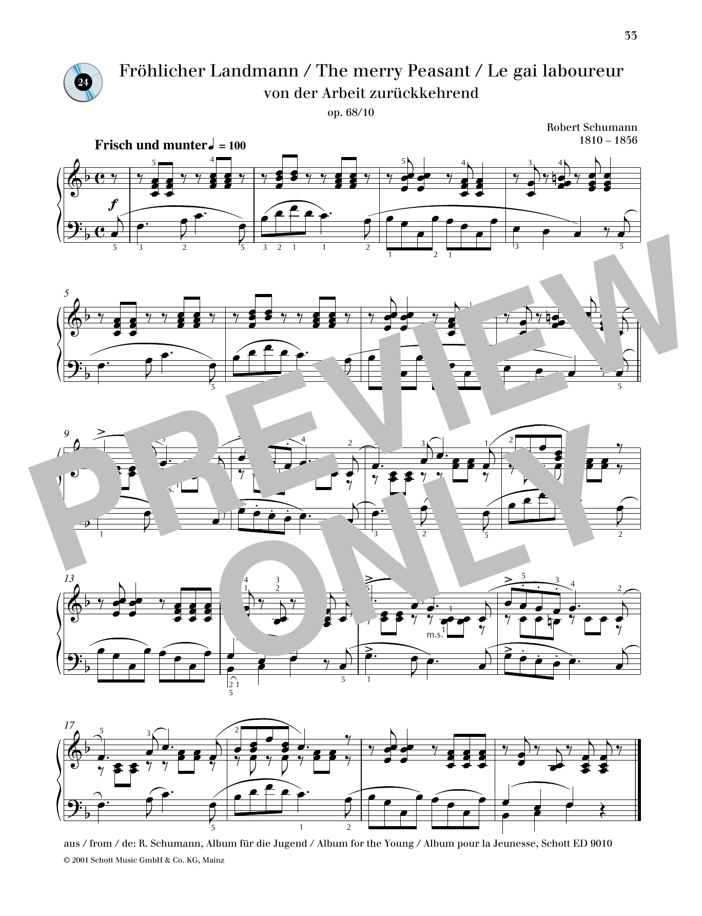 Robert Schumann The Merry Peasant Sheet Music Notes & Chords for Piano Solo - Download or Print PDF