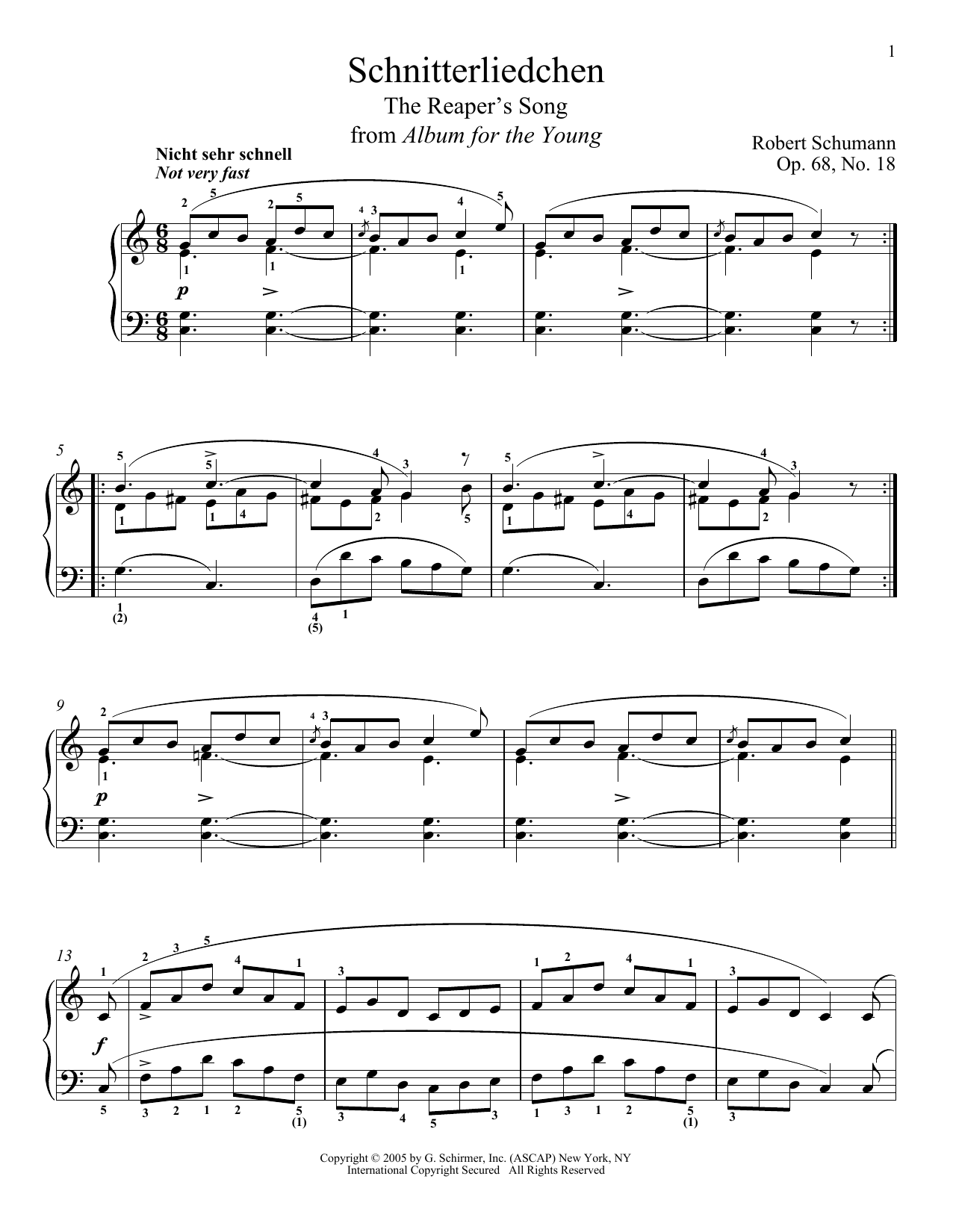 Robert Schumann The Reaper's Song, Op. 68, No. 18 (Schnitterliedchen) Sheet Music Notes & Chords for Piano - Download or Print PDF