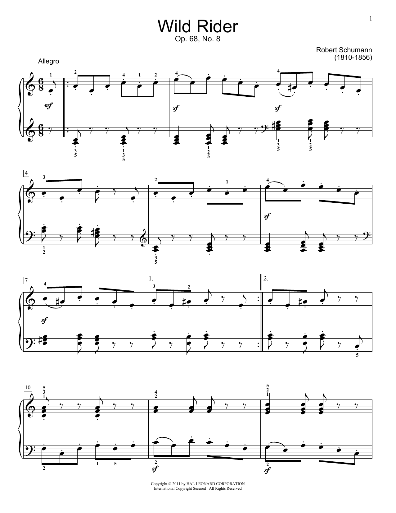 Robert Schumann The Wild Horseman, Op. 68, No. 8 Sheet Music Notes & Chords for Banjo - Download or Print PDF